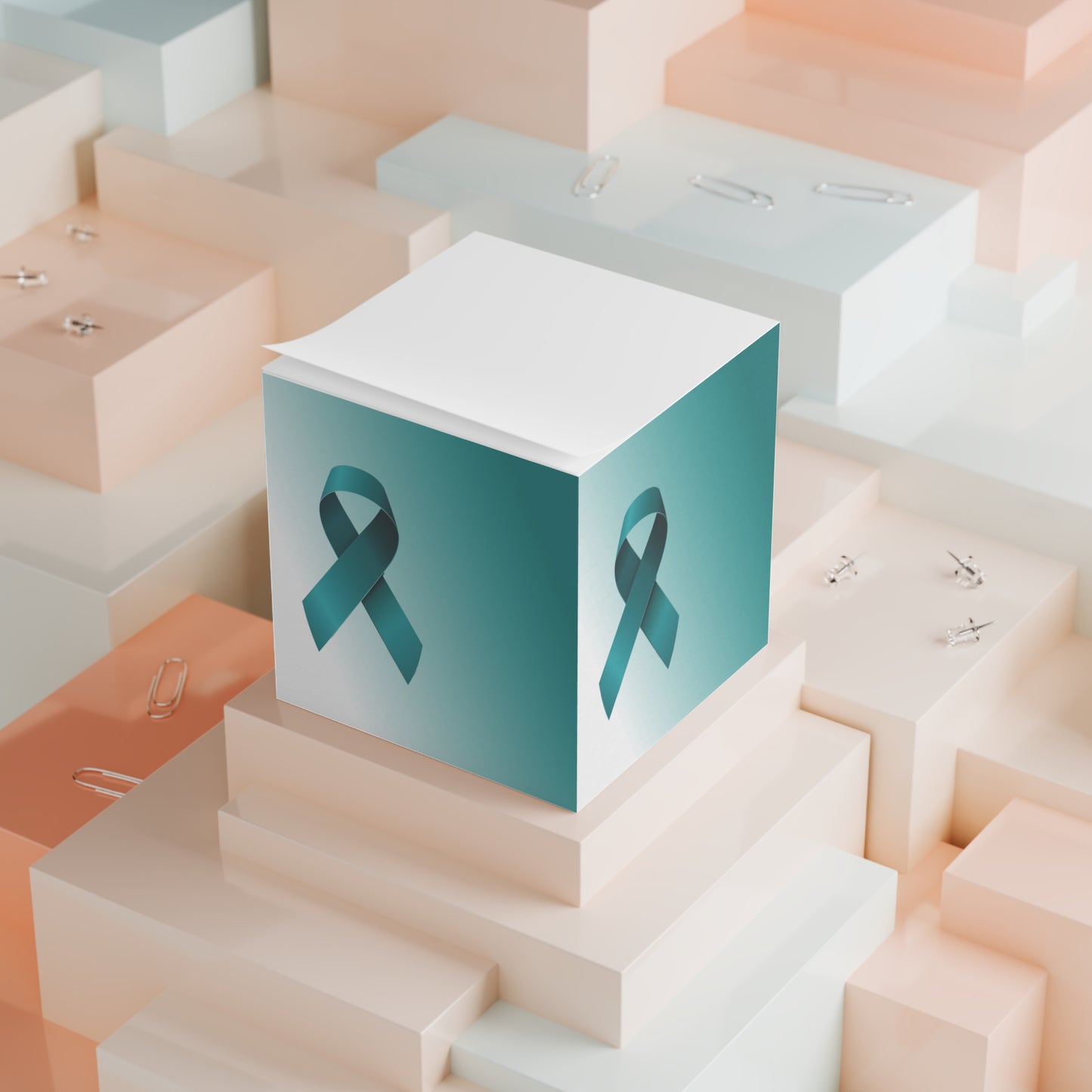 Note Cube Teal Ribbon