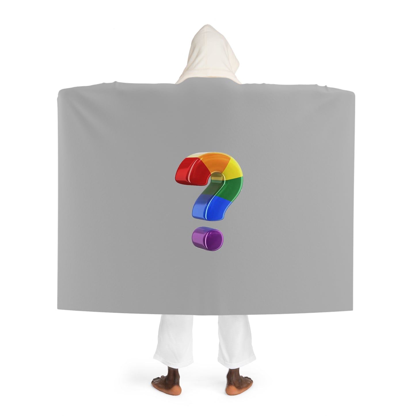 Rainbow "?" Gray Hooded Sherpa Blanket