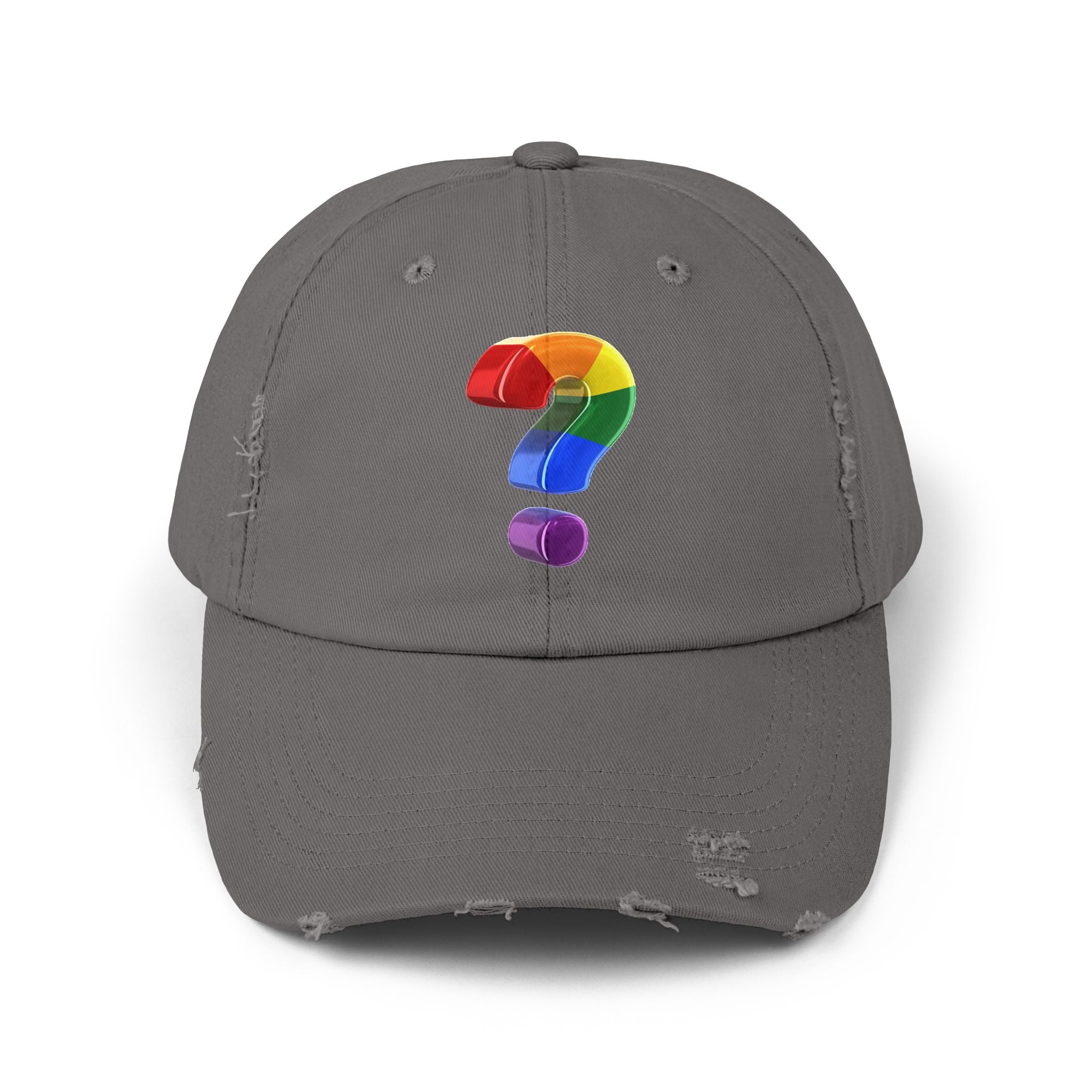 Rainbow "?"  Distressed Cap