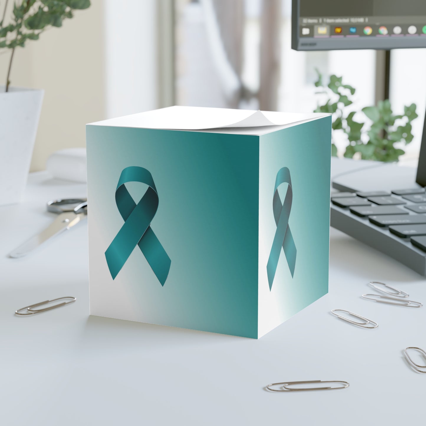 Note Cube Teal Ribbon