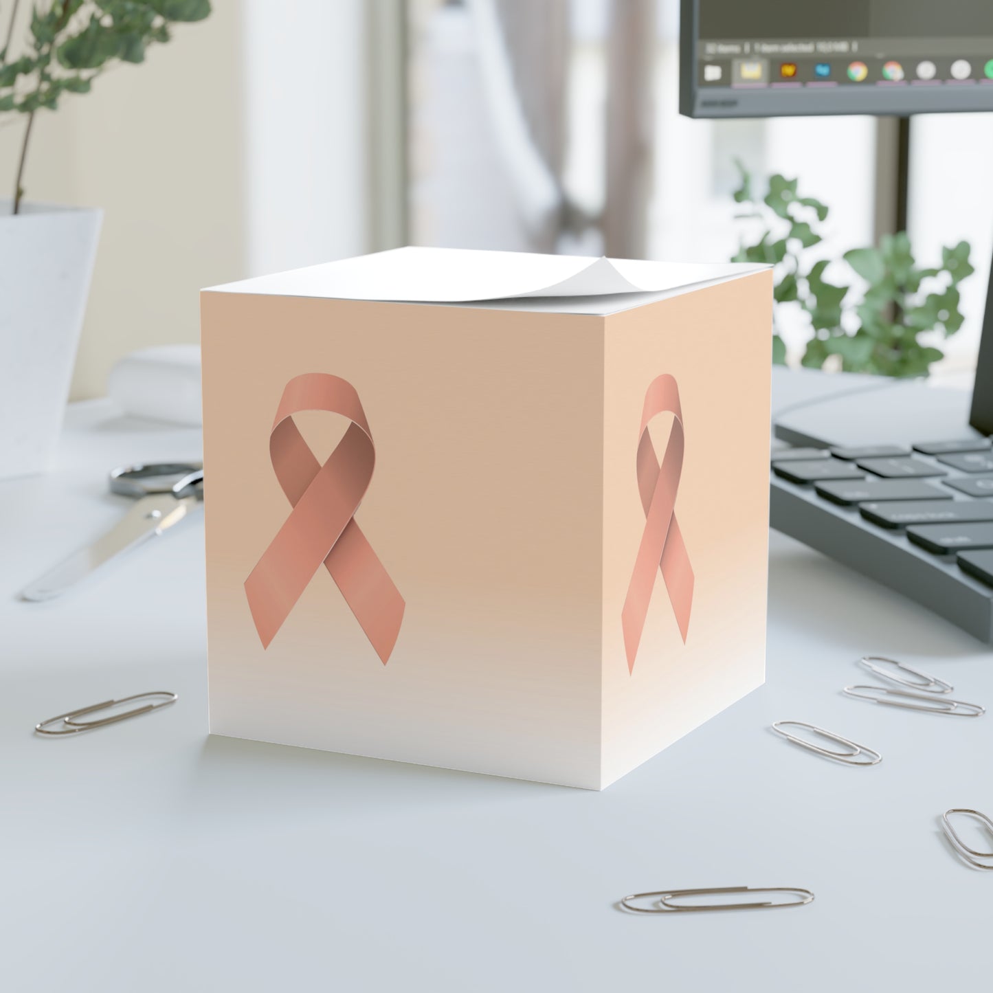 Note Cube Peach Ribbon