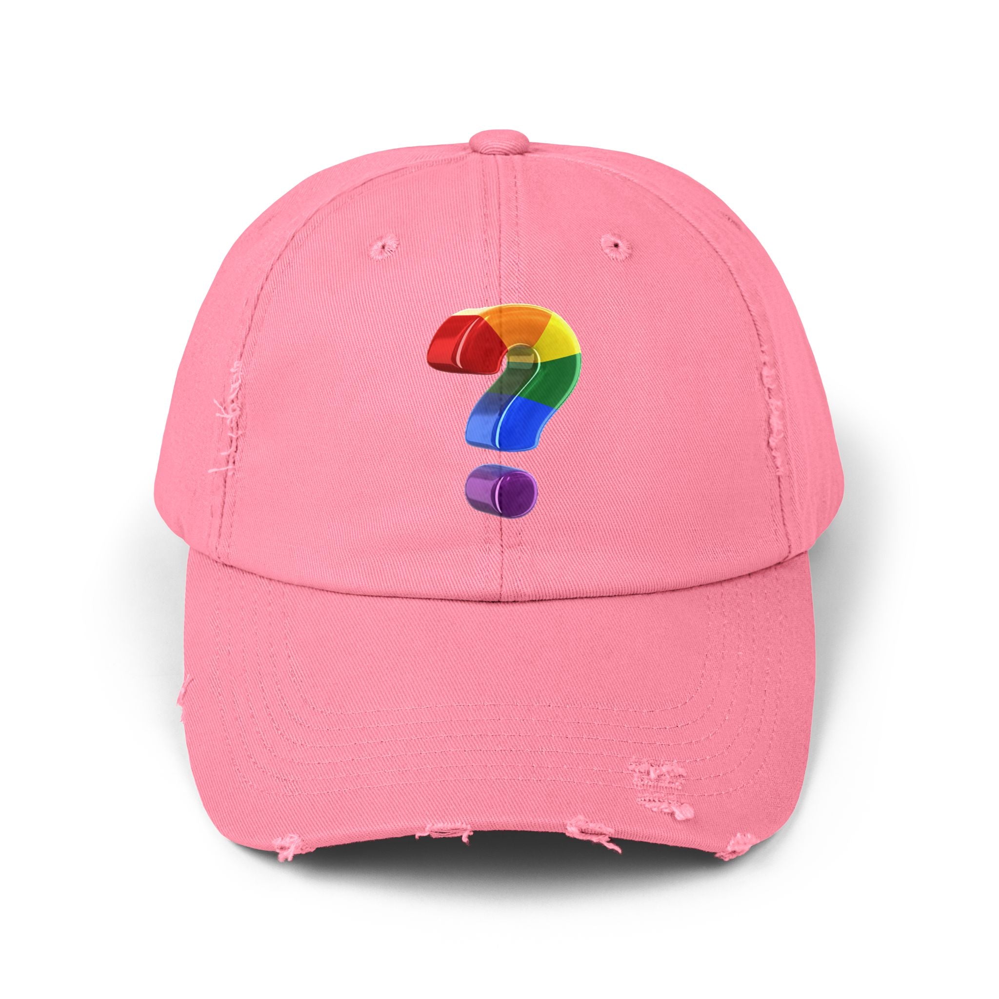 Rainbow "?"  Distressed Cap