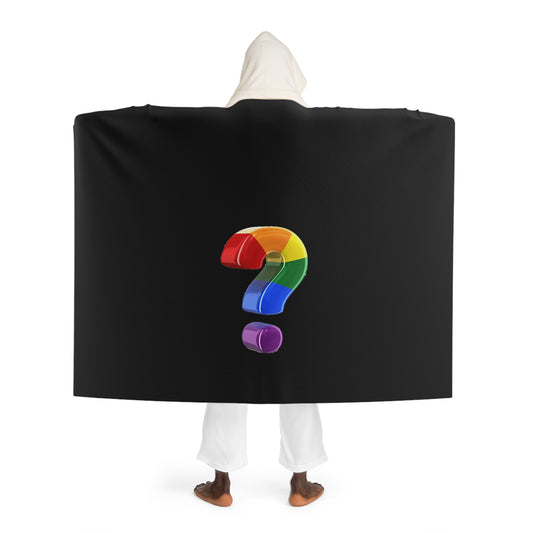 Rainbow "?" Black Hooded Sherpa Blanket