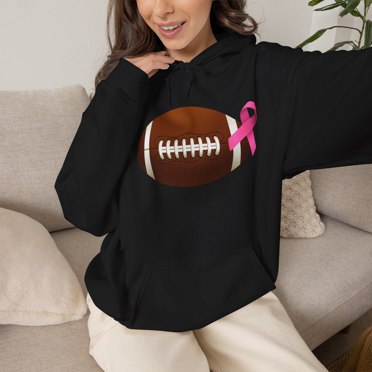 Breast Cancer Football Heavy Blend™ Hoodie