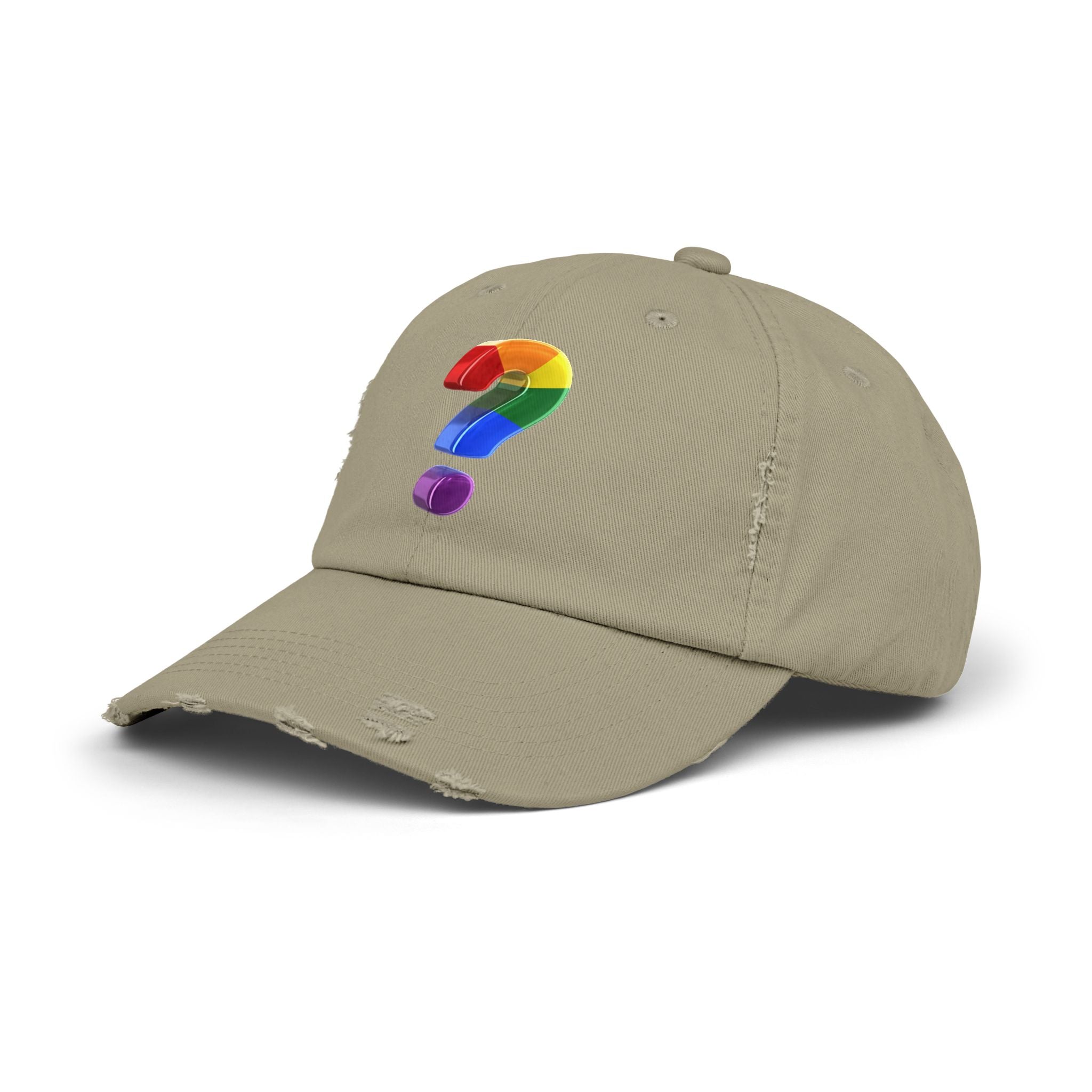 Rainbow "?"  Distressed Cap