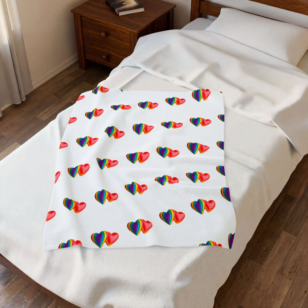 Rainbow Heart Velveteen Plush Blanket