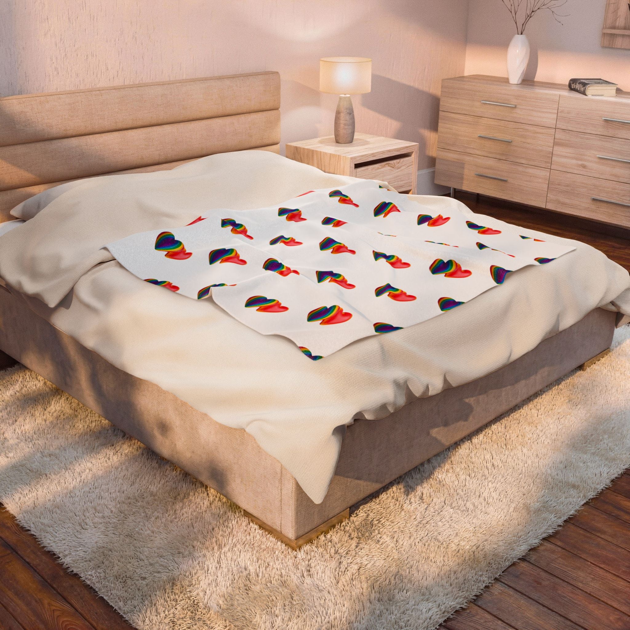 Rainbow Heart Velveteen Plush Blanket