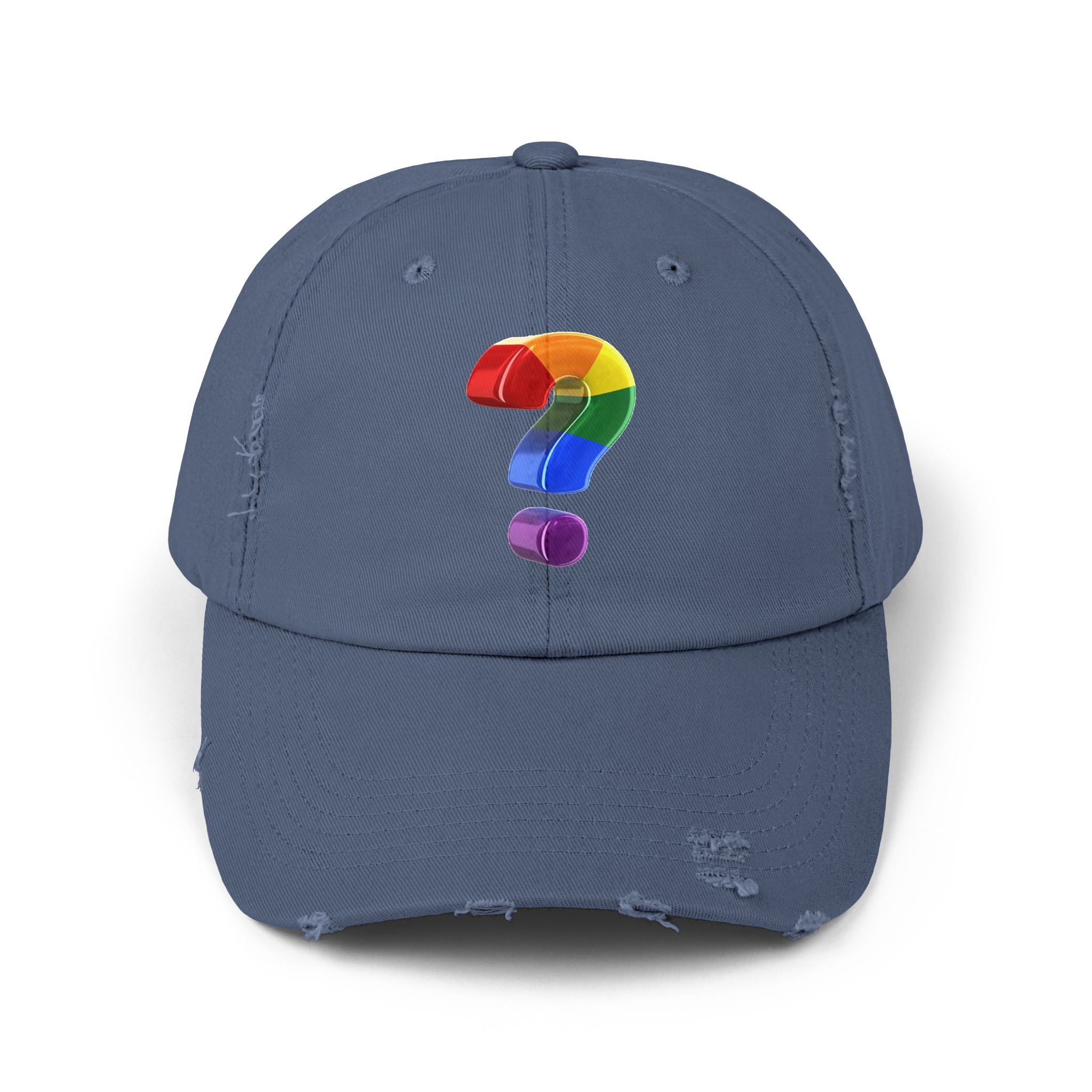 Rainbow "?"  Distressed Cap