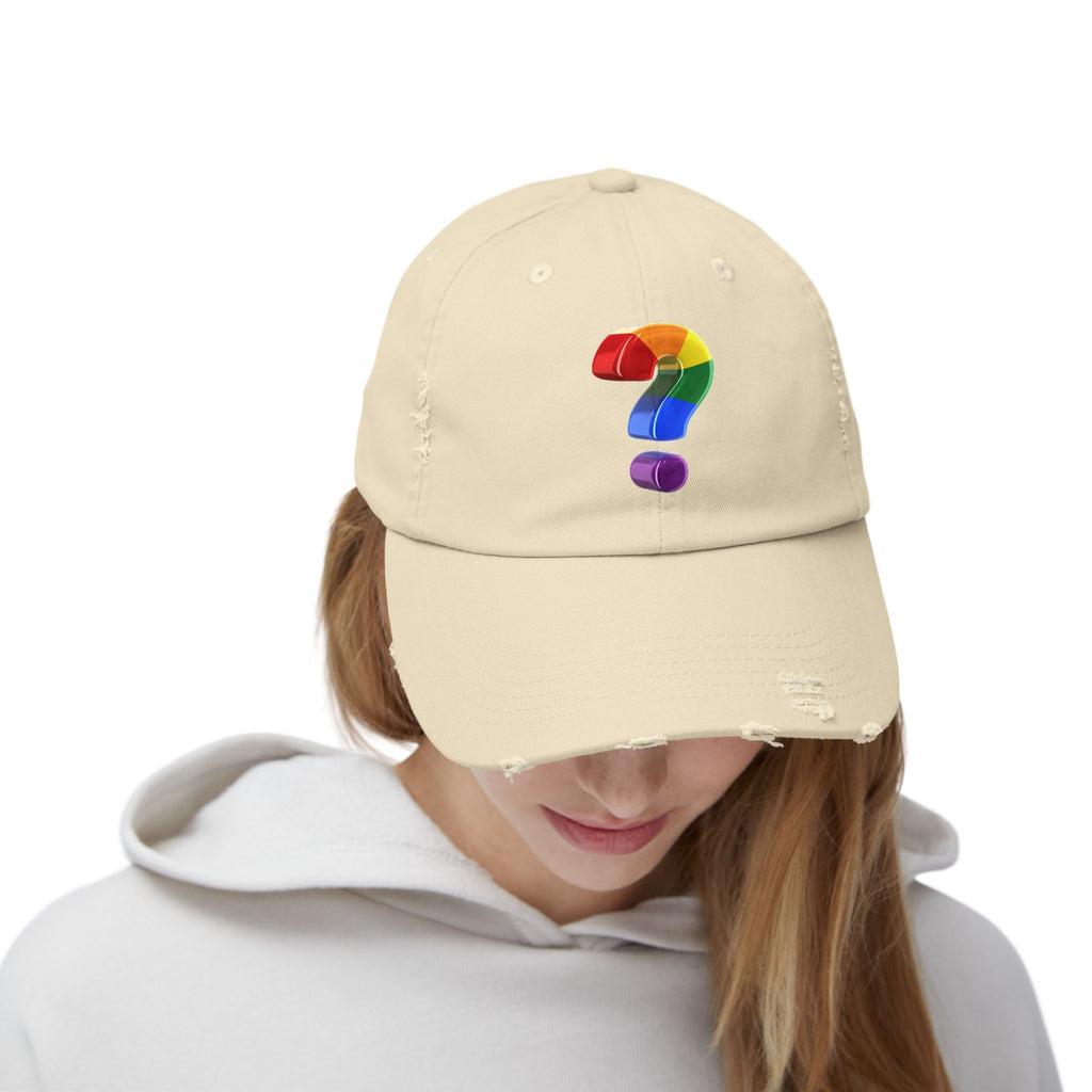 Rainbow "?"  Distressed Cap