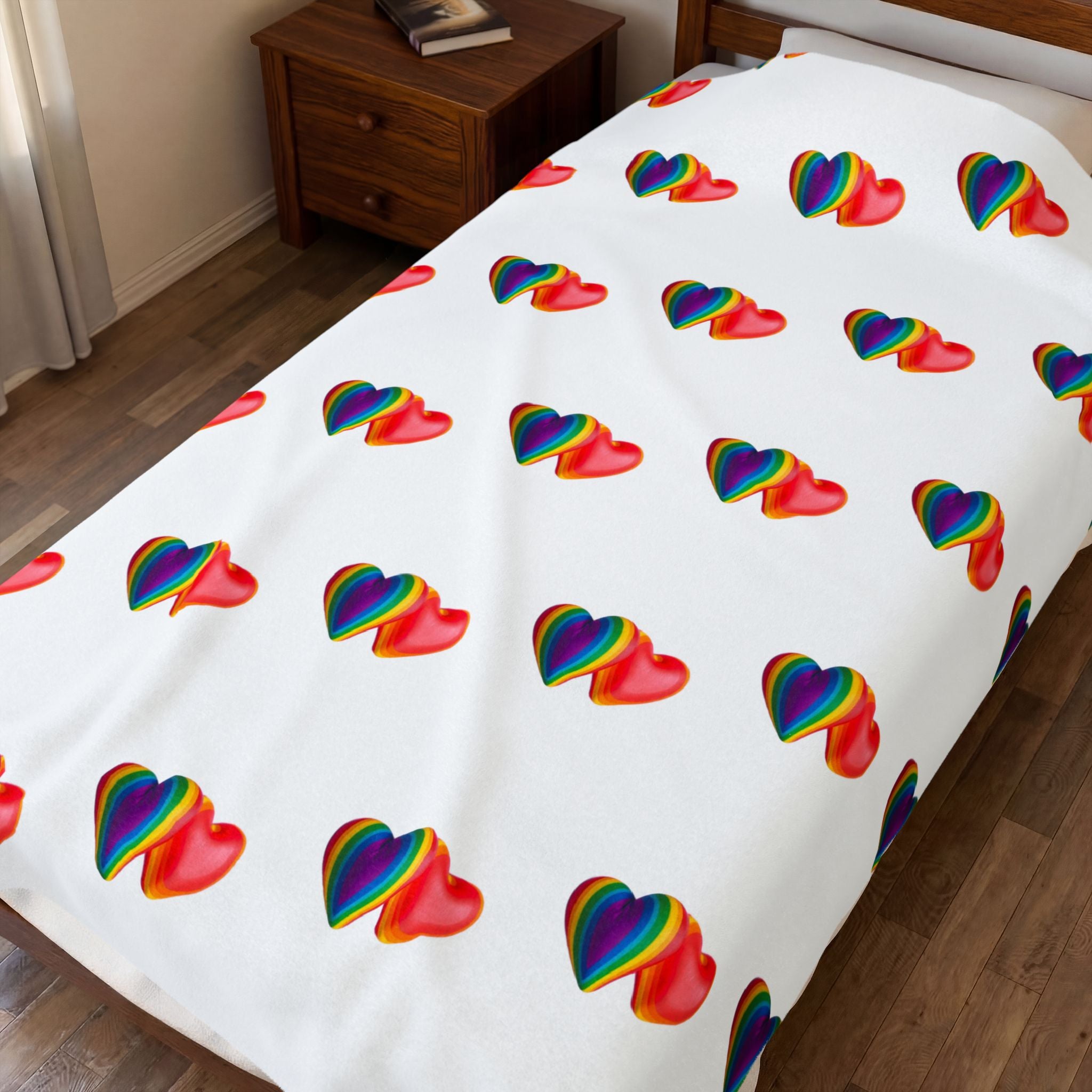Rainbow Heart Velveteen Plush Blanket