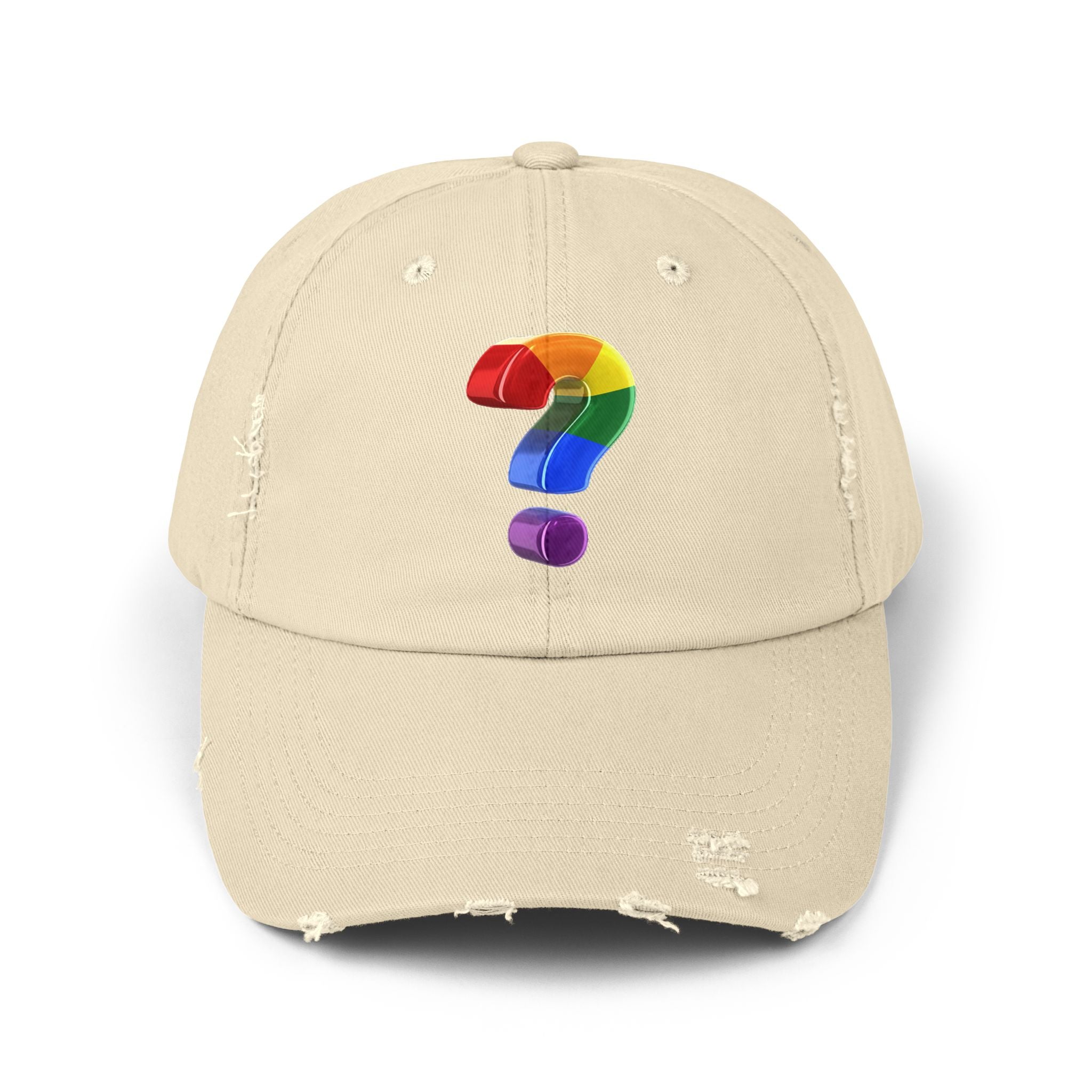 Rainbow "?"  Distressed Cap
