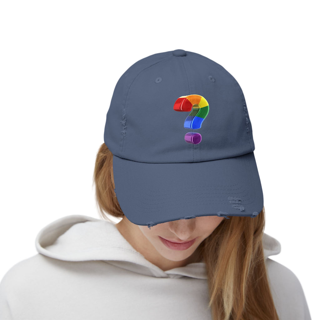 Rainbow "?"  Distressed Cap