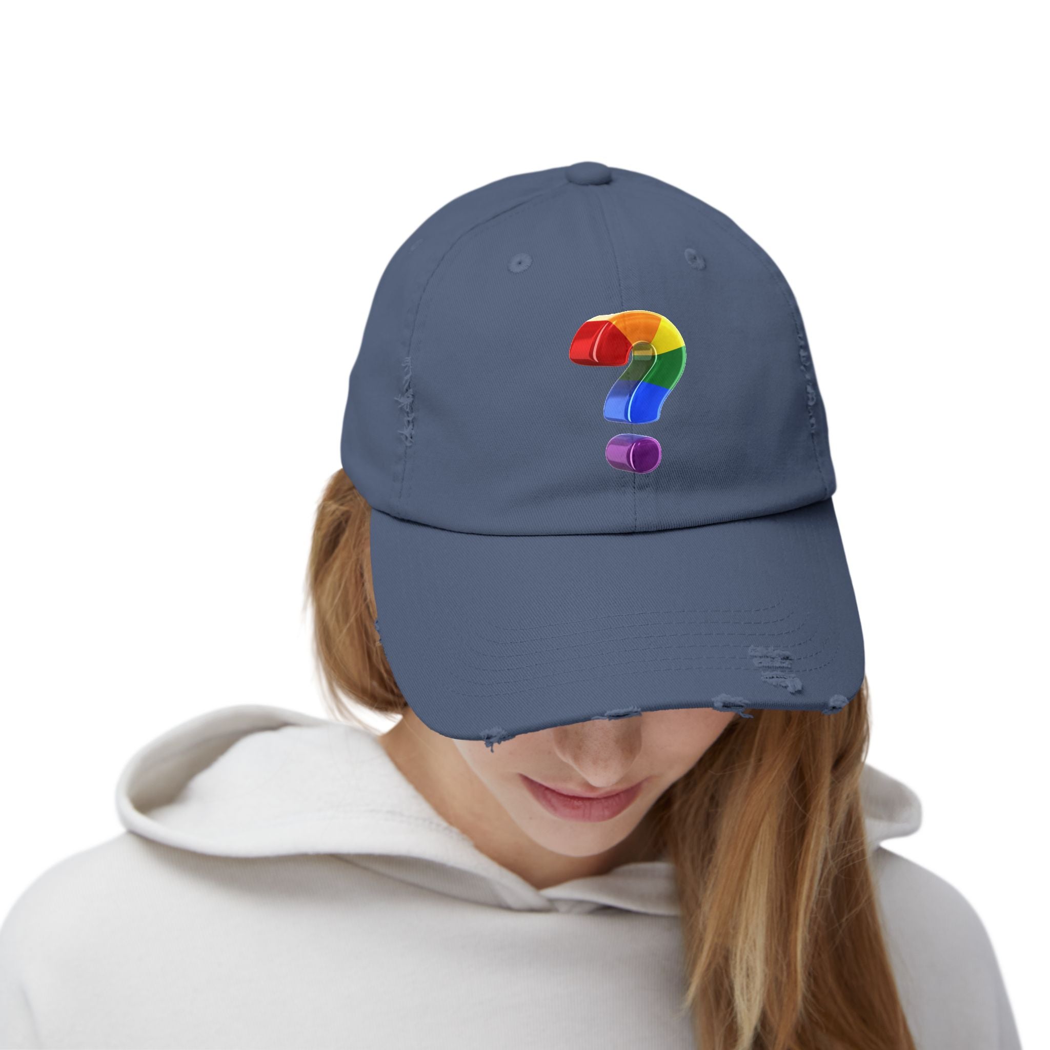 Rainbow "?"  Distressed Cap