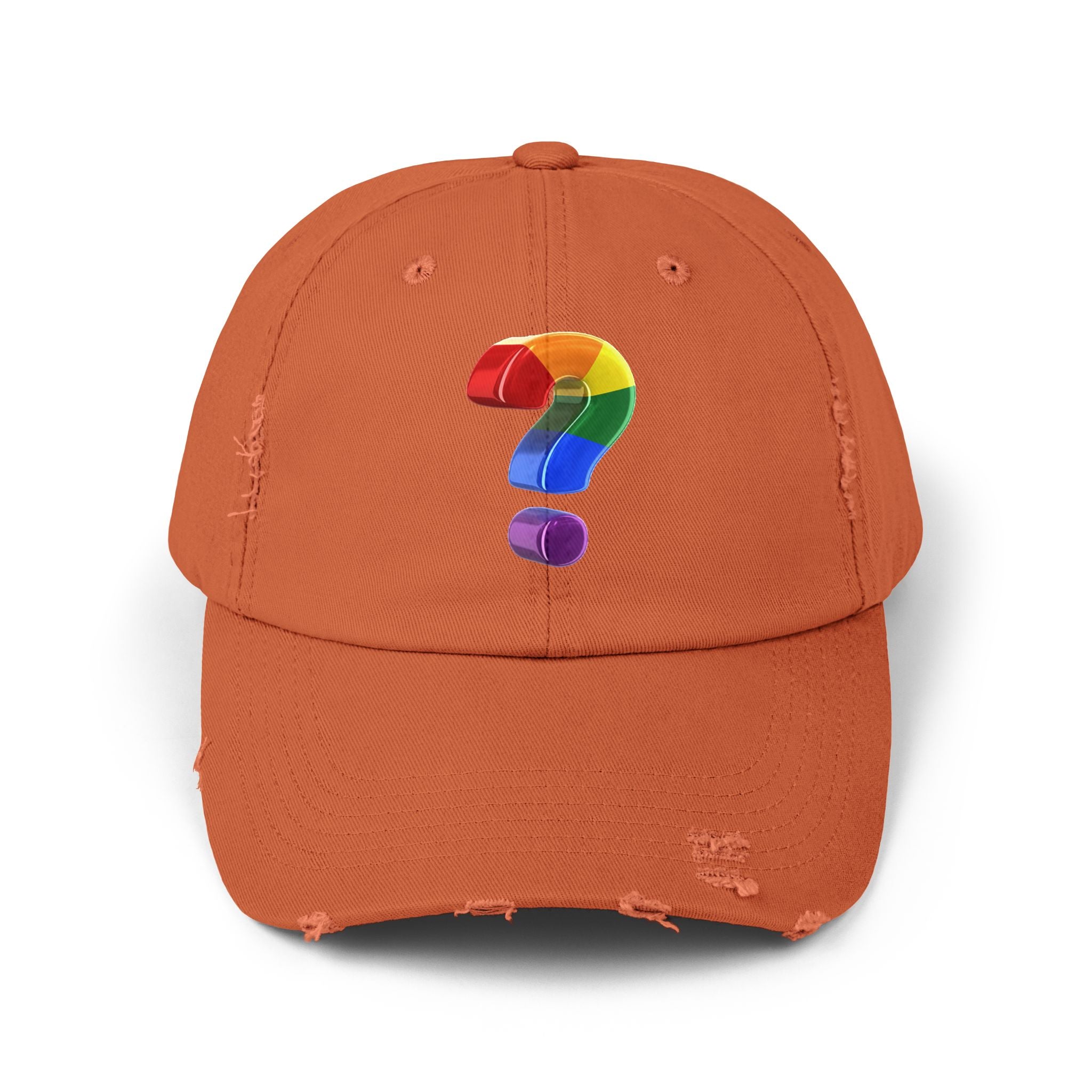 Rainbow "?"  Distressed Cap