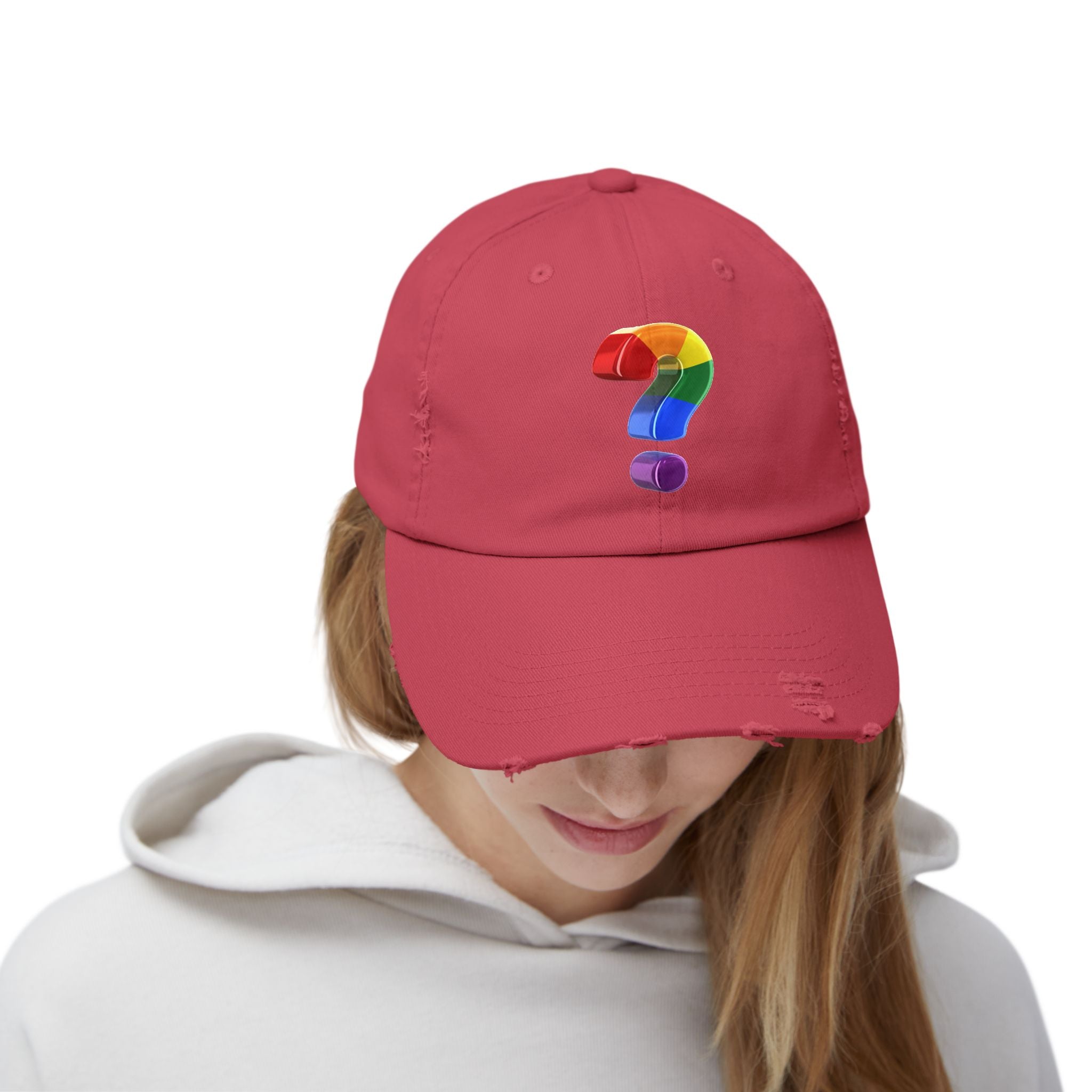 Rainbow "?"  Distressed Cap