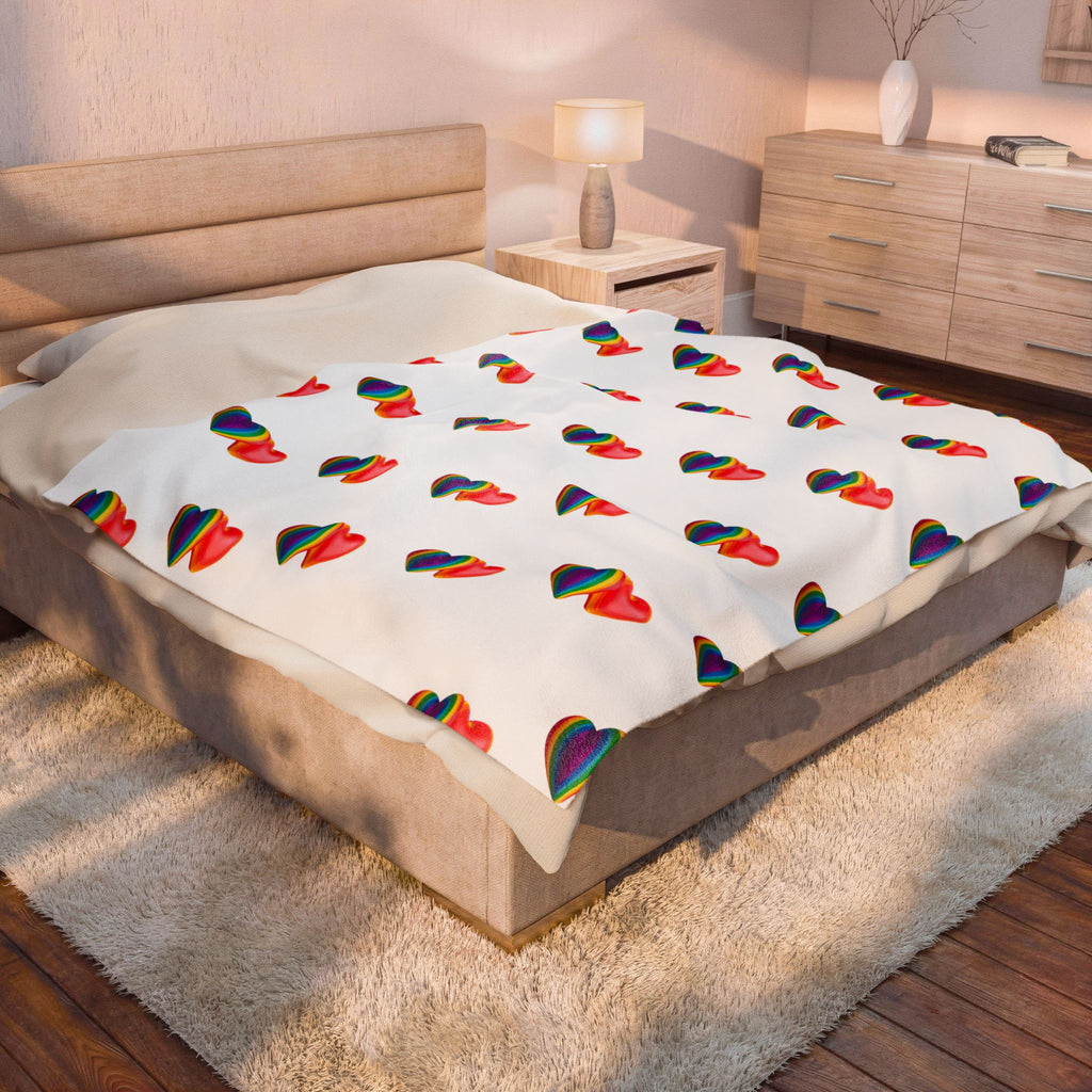 Rainbow Heart Velveteen Plush Blanket