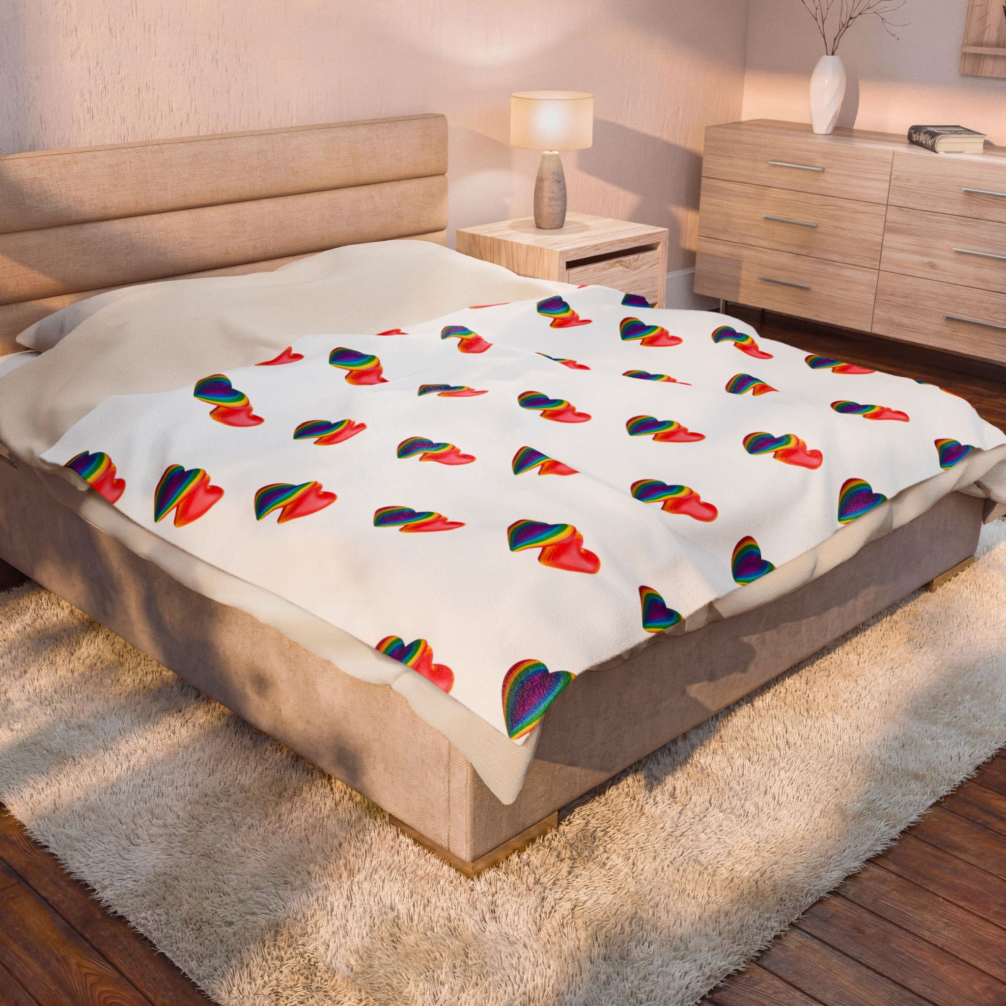 Rainbow Heart Velveteen Plush Blanket