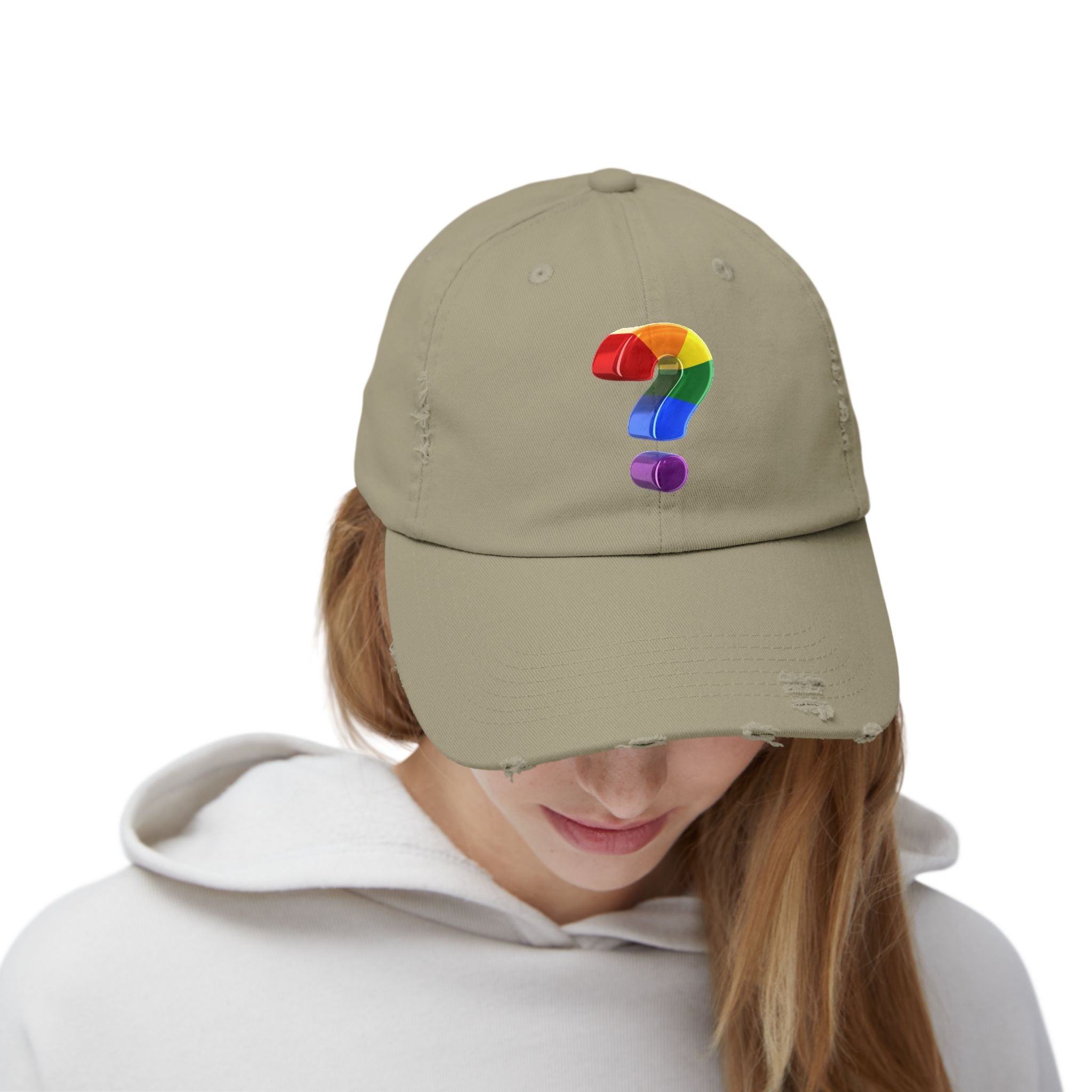Rainbow "?"  Distressed Cap