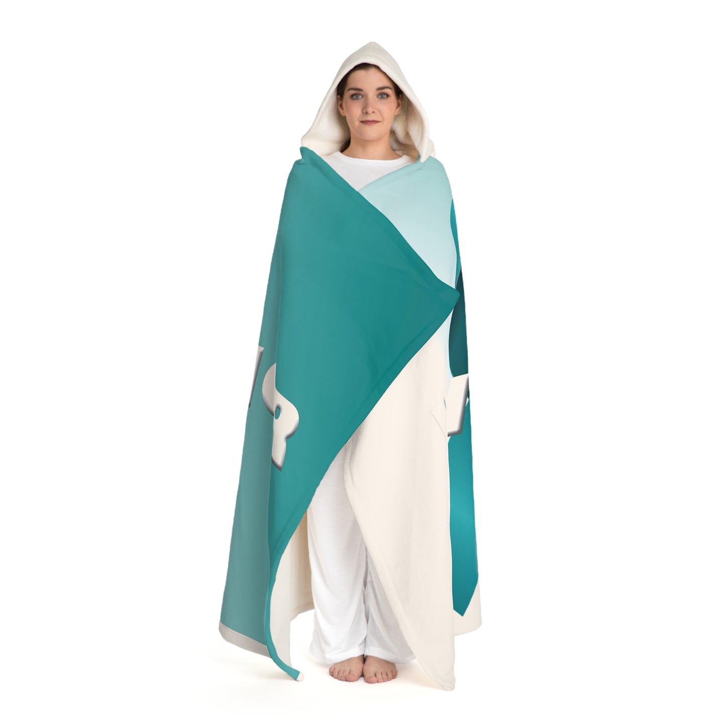 Ovarian Cancer Teal Hooded Sherpa Blanket