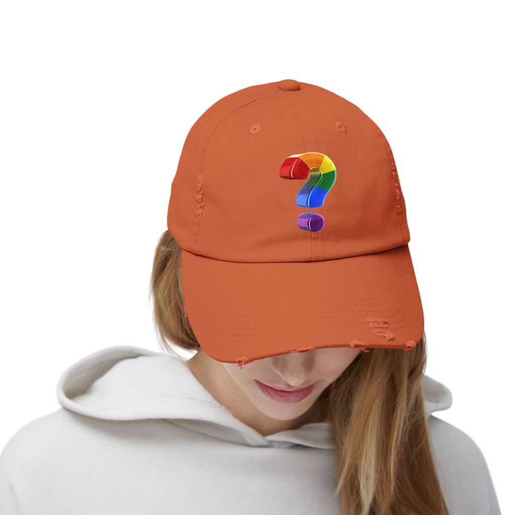 Rainbow "?"  Distressed Cap