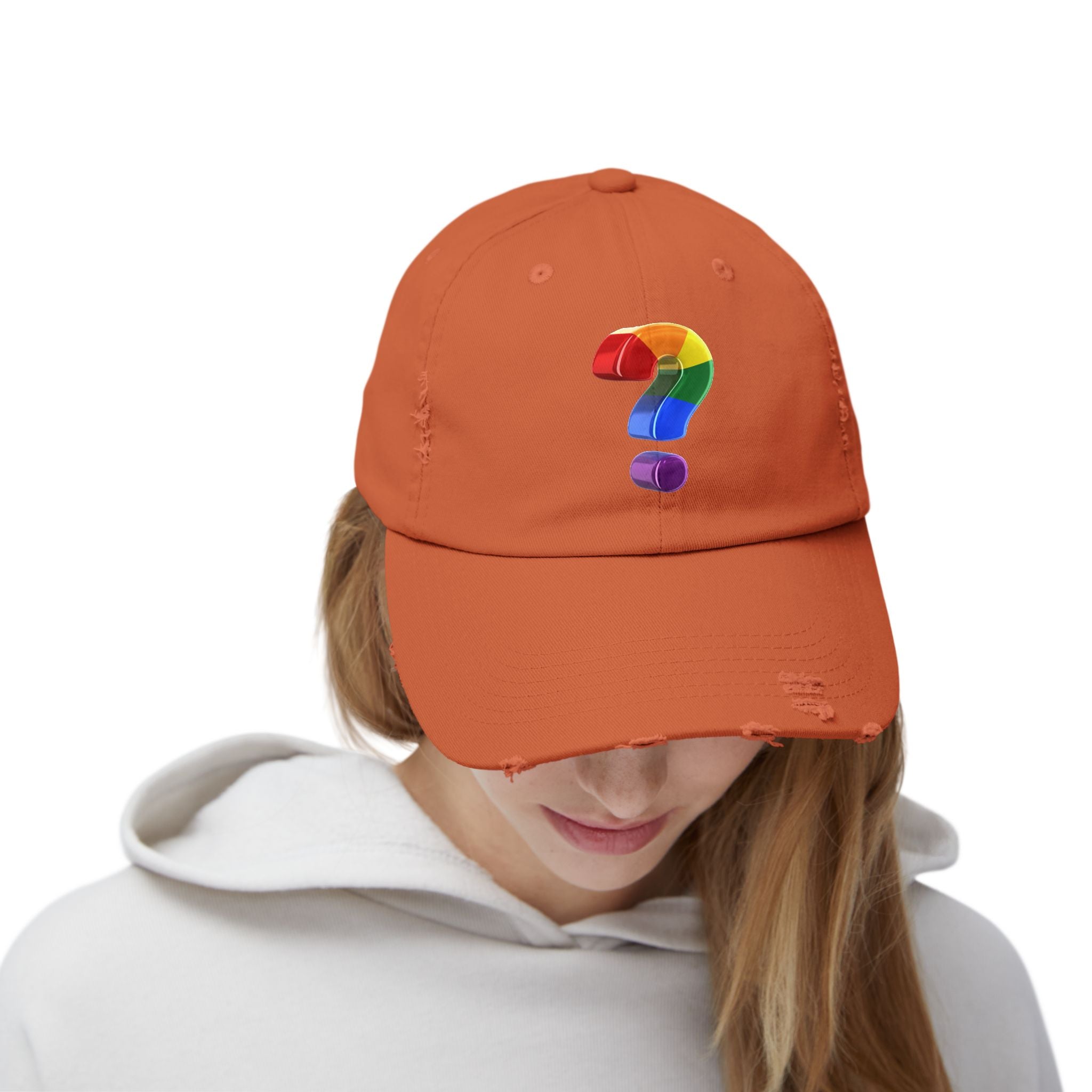 Rainbow "?"  Distressed Cap