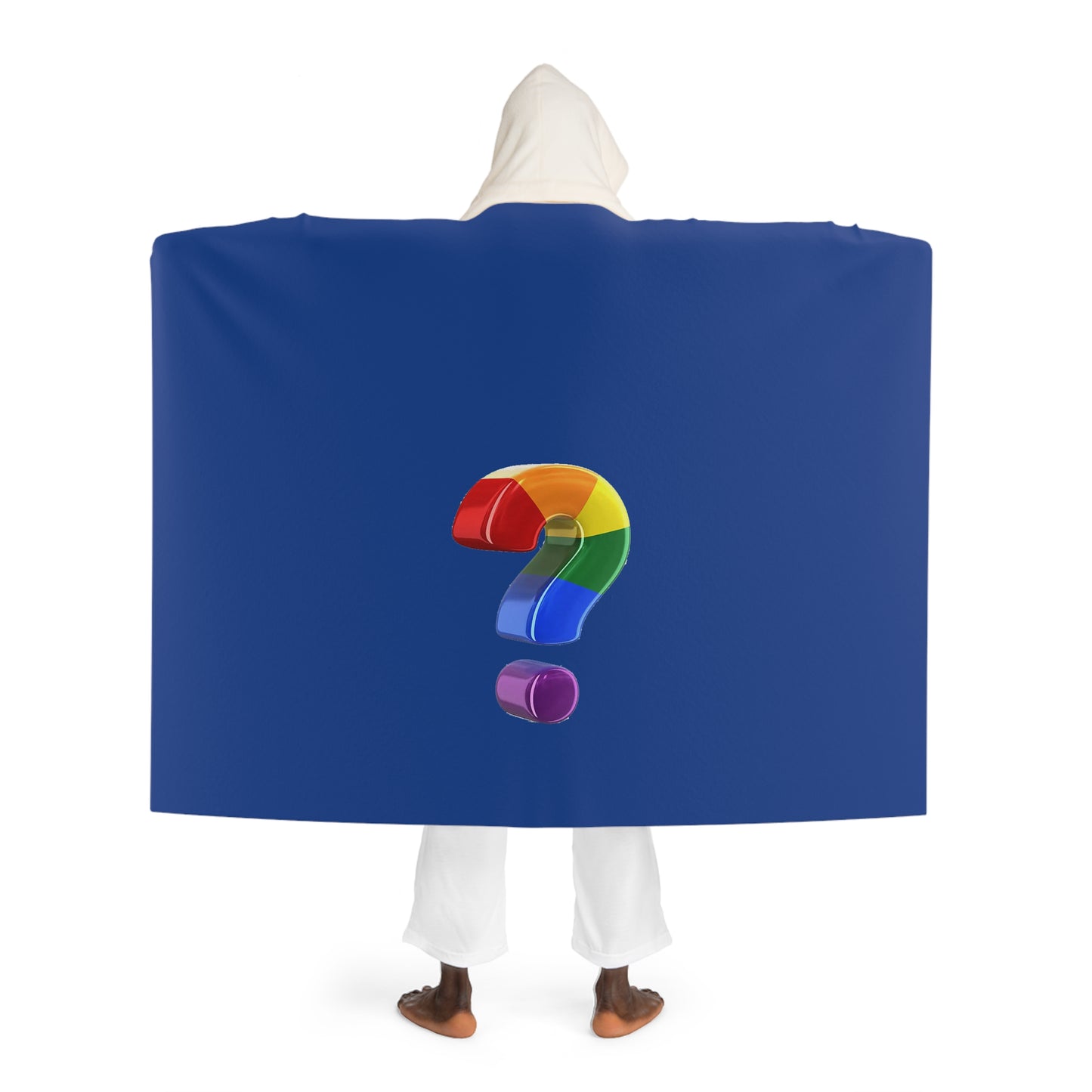Rainbow "?" Dark Blue Hooded Sherpa Blanket