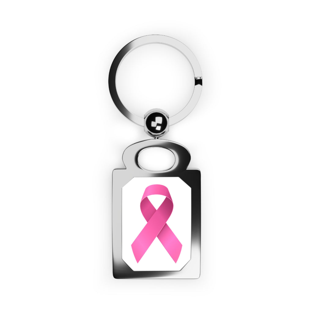 Pink Ribbon Rectangle Photo Keyring