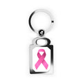 Pink Ribbon Rectangle Photo Keyring