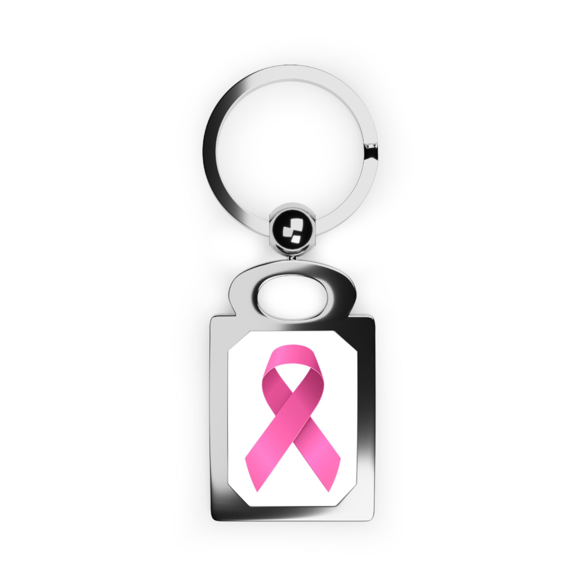 Pink Ribbon Rectangle Photo Keyring
