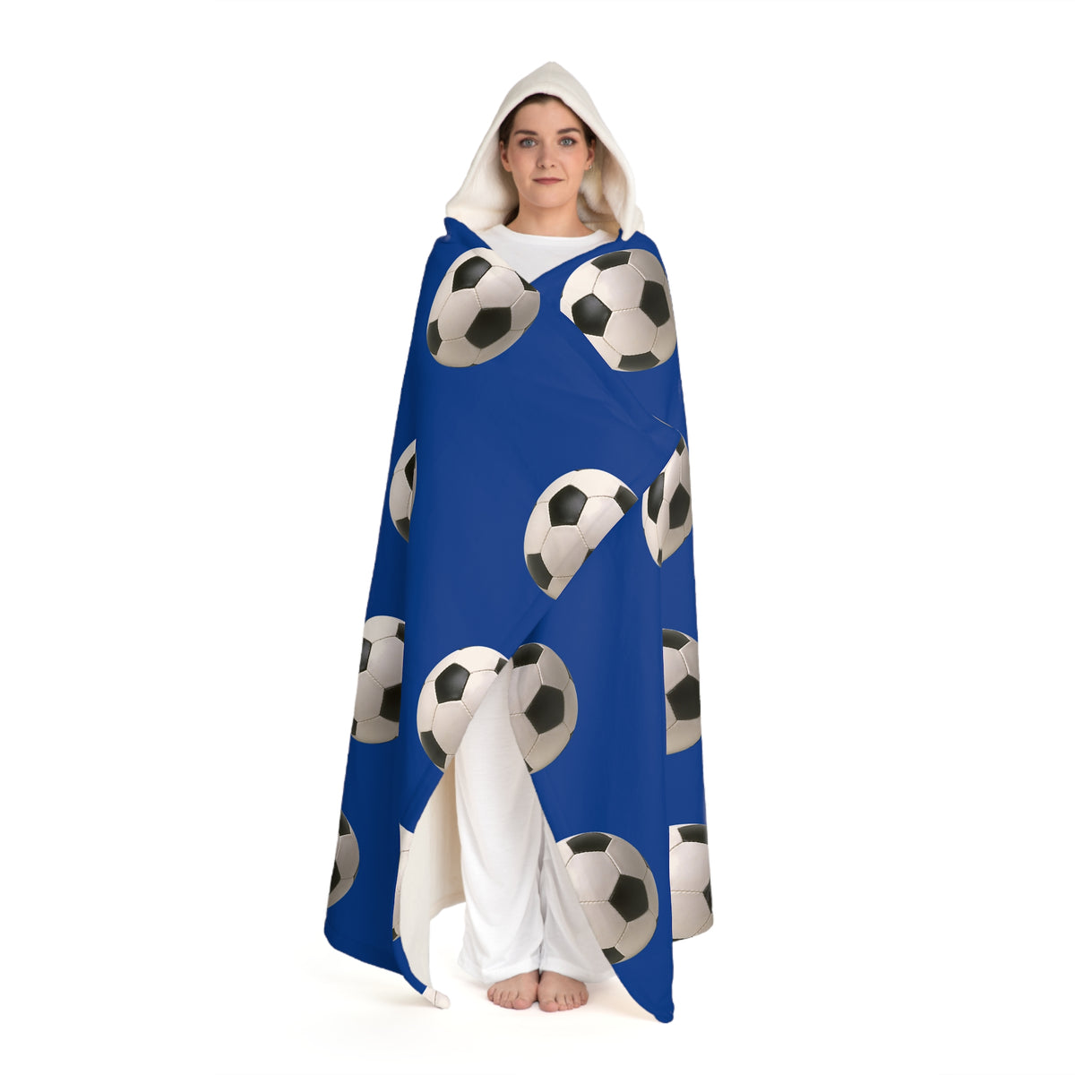 Soccer Dark Blue Hooded Sherpa Blanket