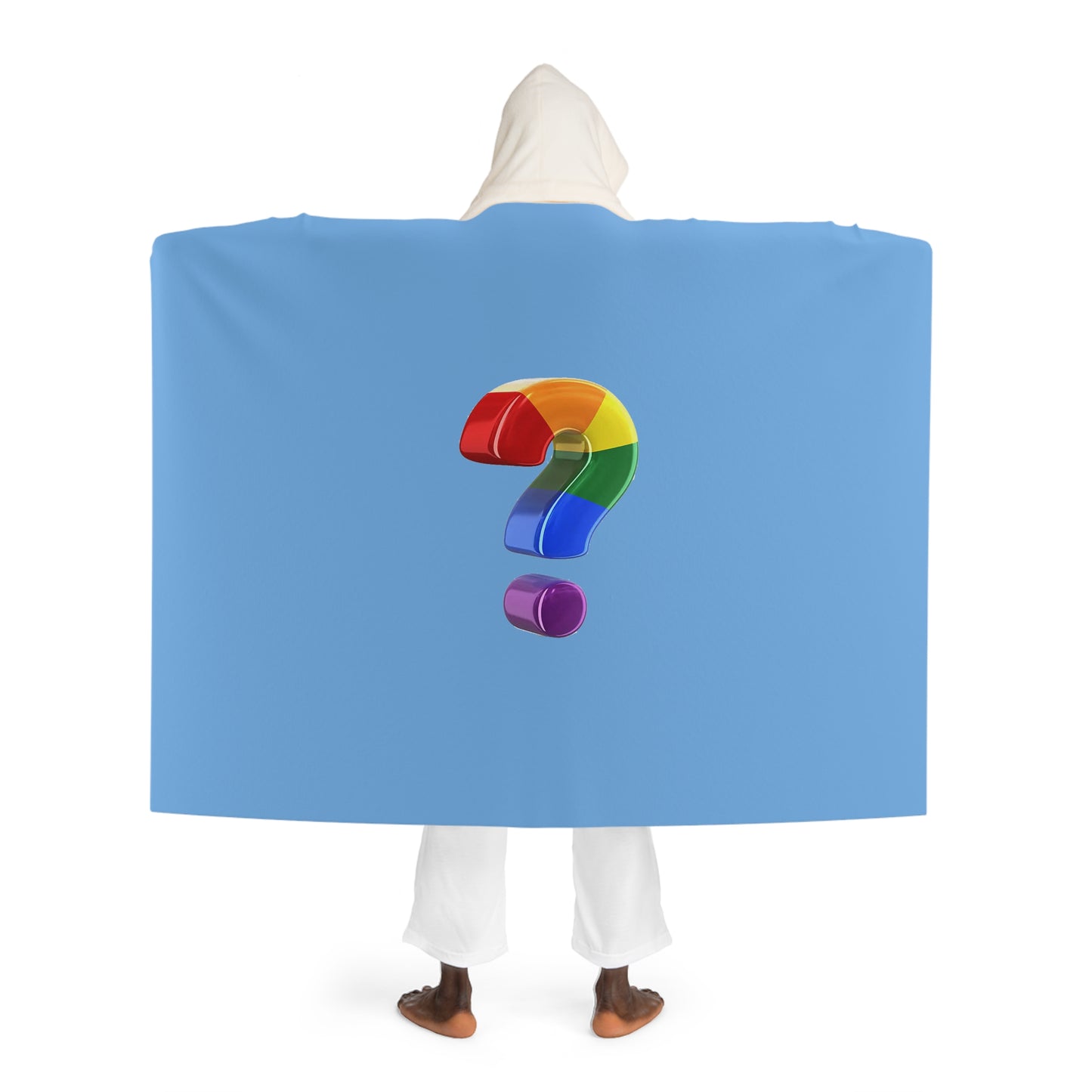 Rainbow "?" Blue Hooded Sherpa Blanket