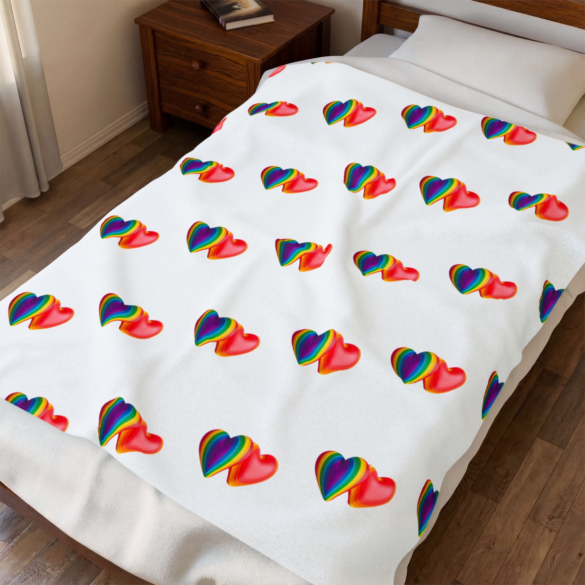 Rainbow Heart Velveteen Plush Blanket