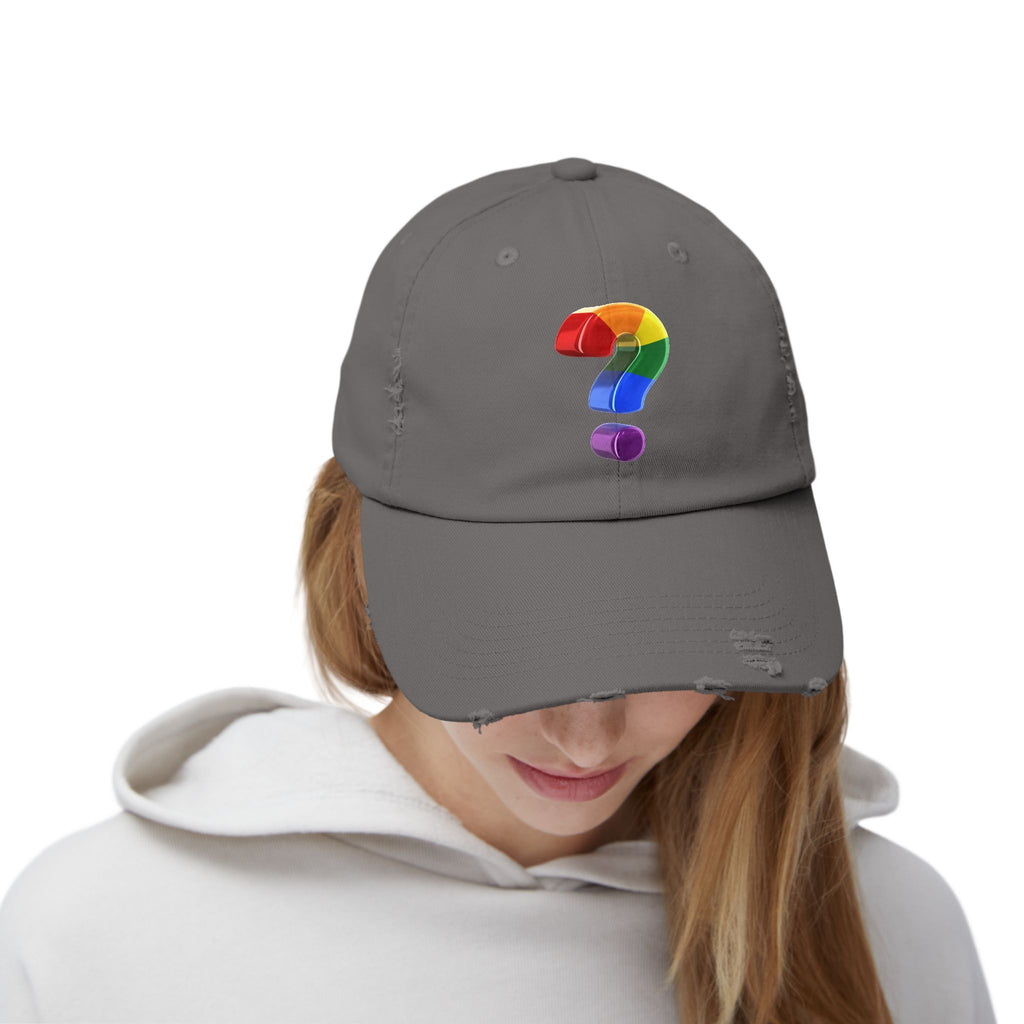 Rainbow "?"  Distressed Cap