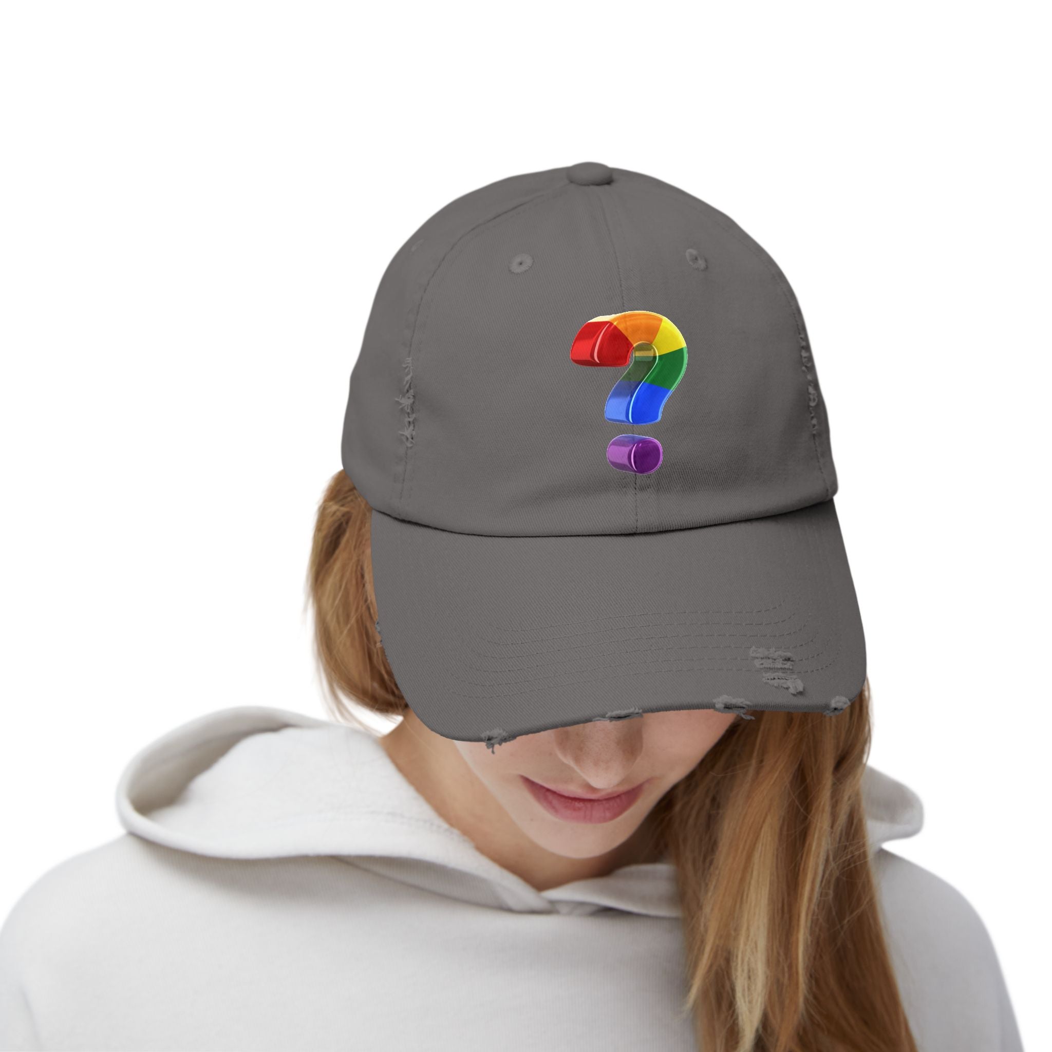 Rainbow "?"  Distressed Cap