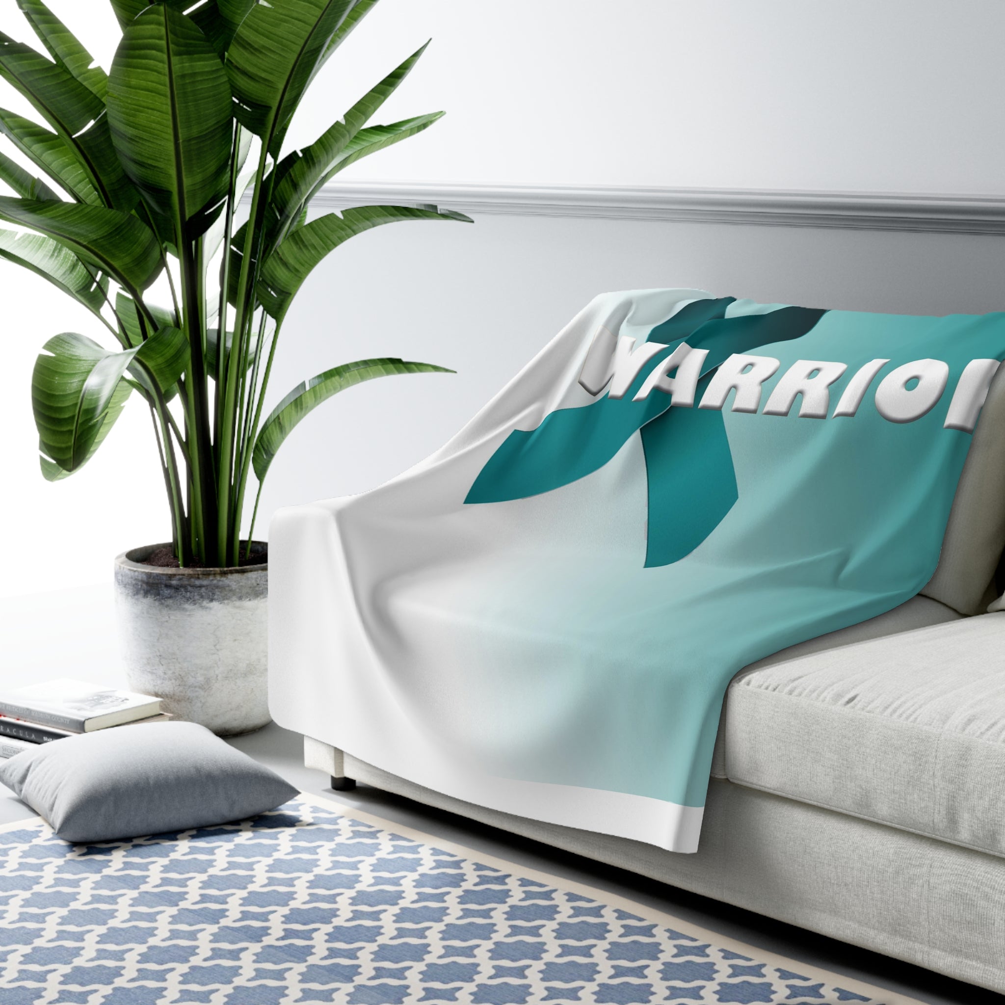 Teal Ribbon Sherpa Fleece Blanket