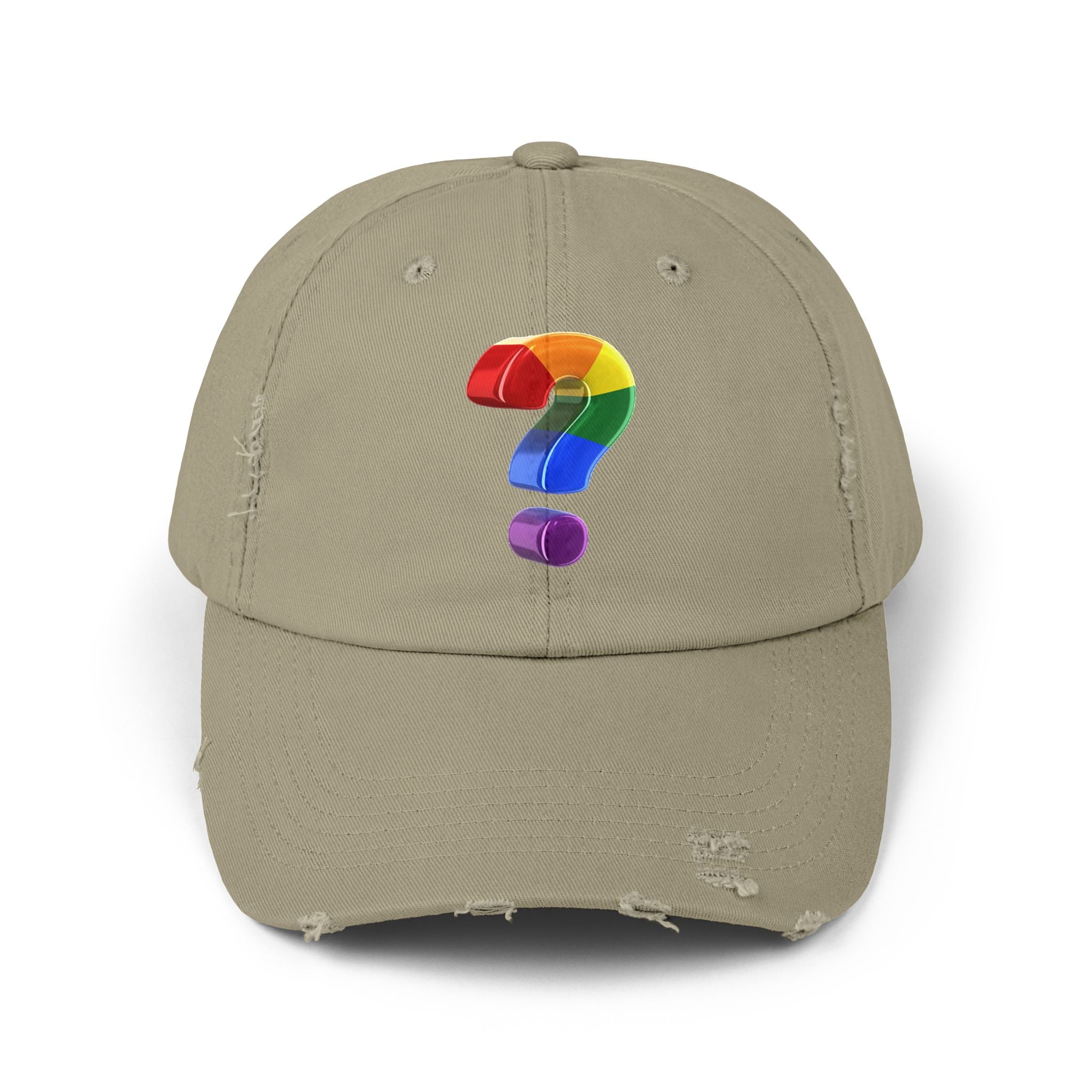Rainbow "?"  Distressed Cap