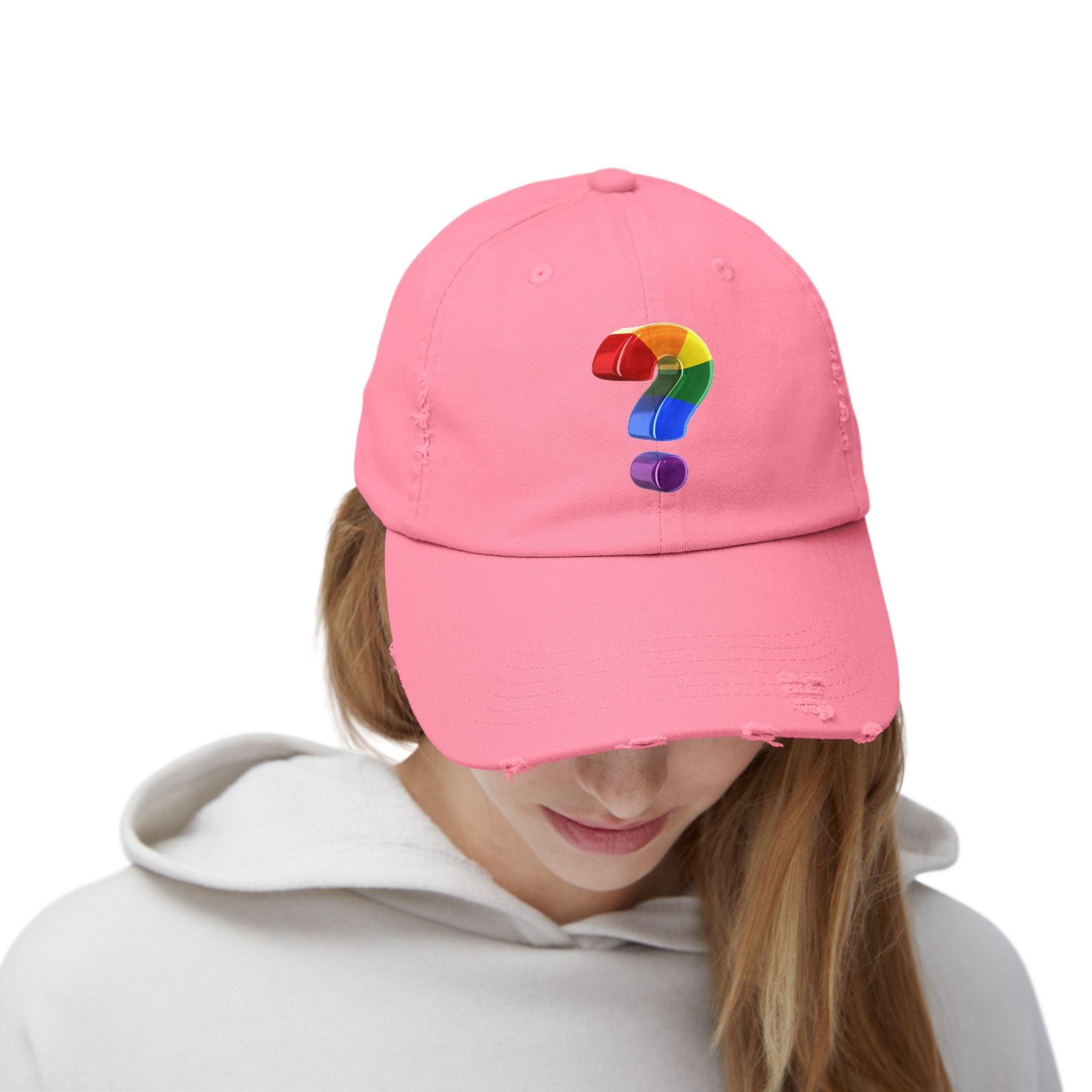 Rainbow "?"  Distressed Cap