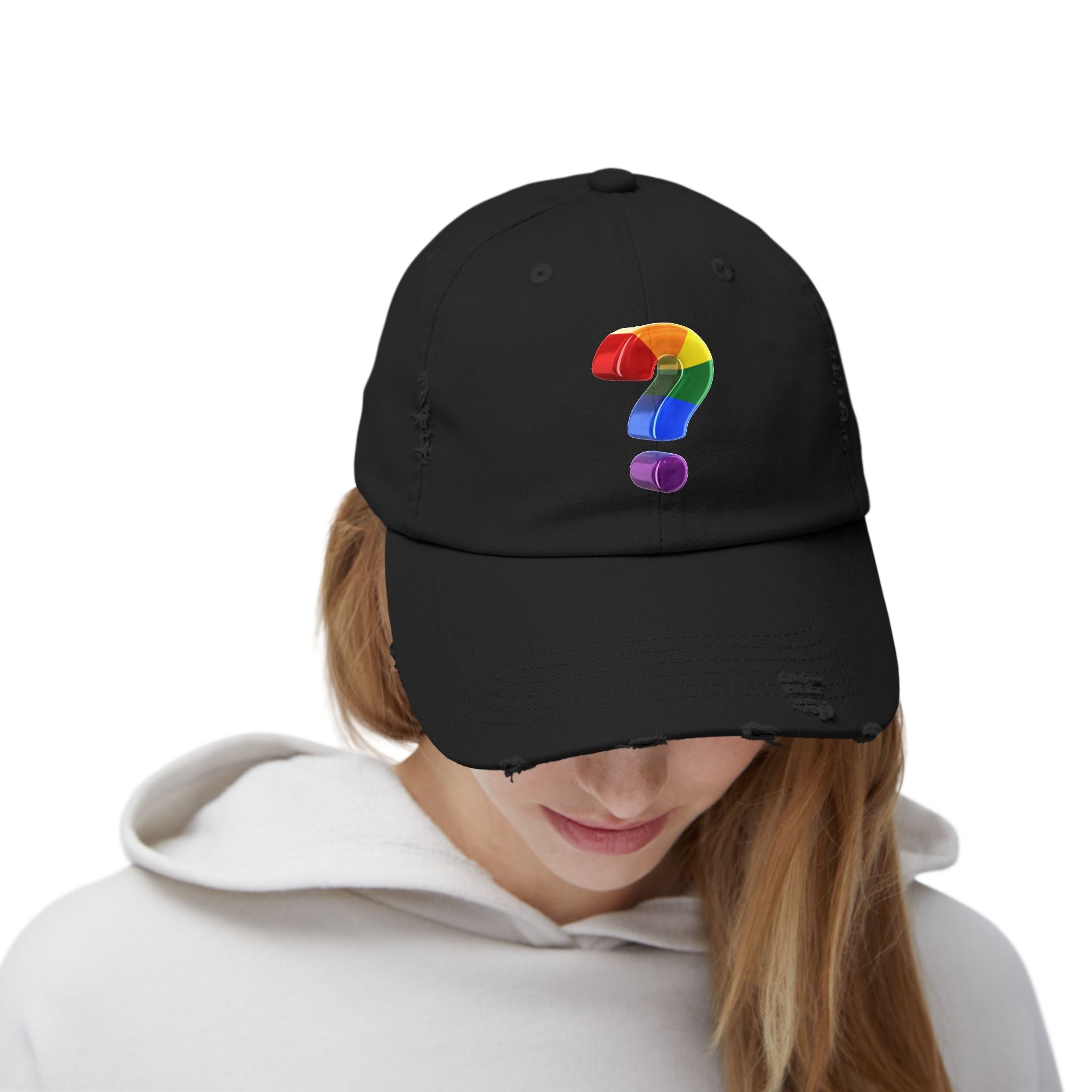 Rainbow "?"  Distressed Cap